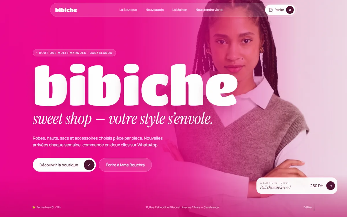 Bibiche Sweet Shop, boutique multi-marques femme à Casablanca : boutique, tableau des commandes. Site réalisé par SMPLNFC.